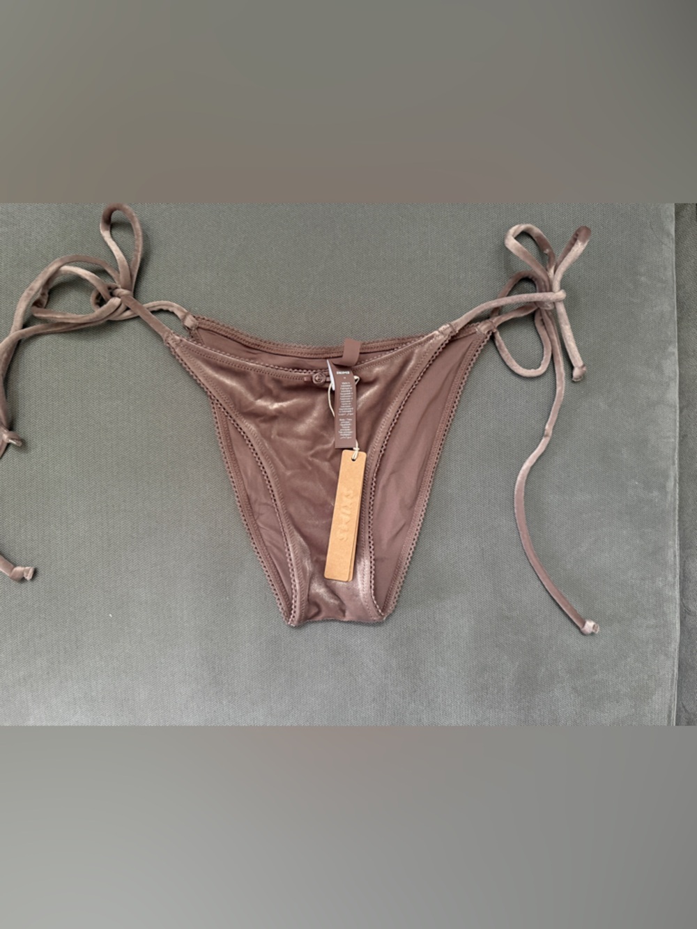 SKIMS Velvet Swim Tie Tanga Bottoms in Umber M NWT